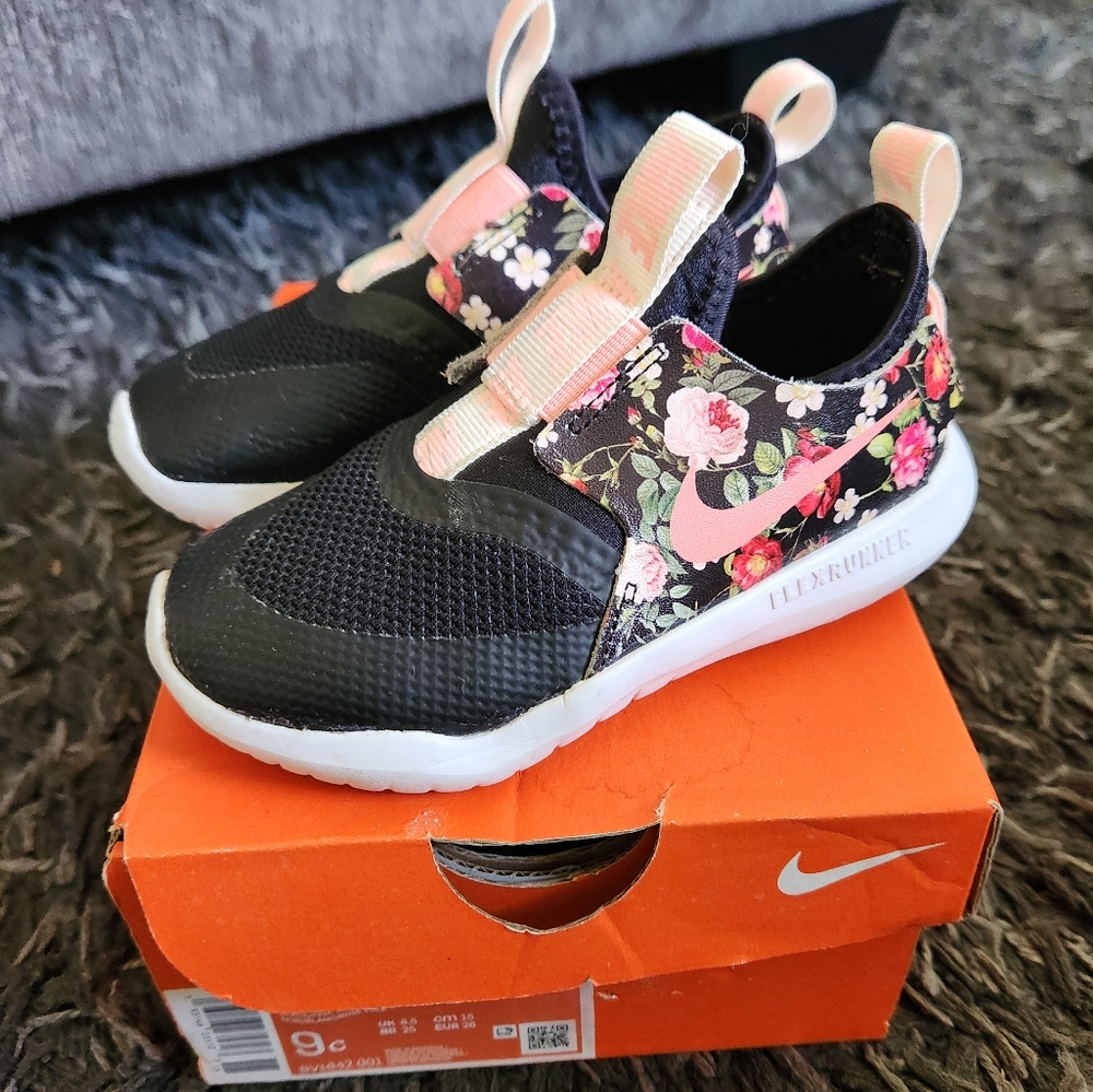Nike Black and Pink Floral Sneakers